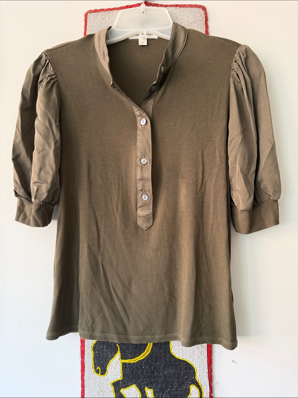 “Cloth & Stone” Mixed-Media Henley Top